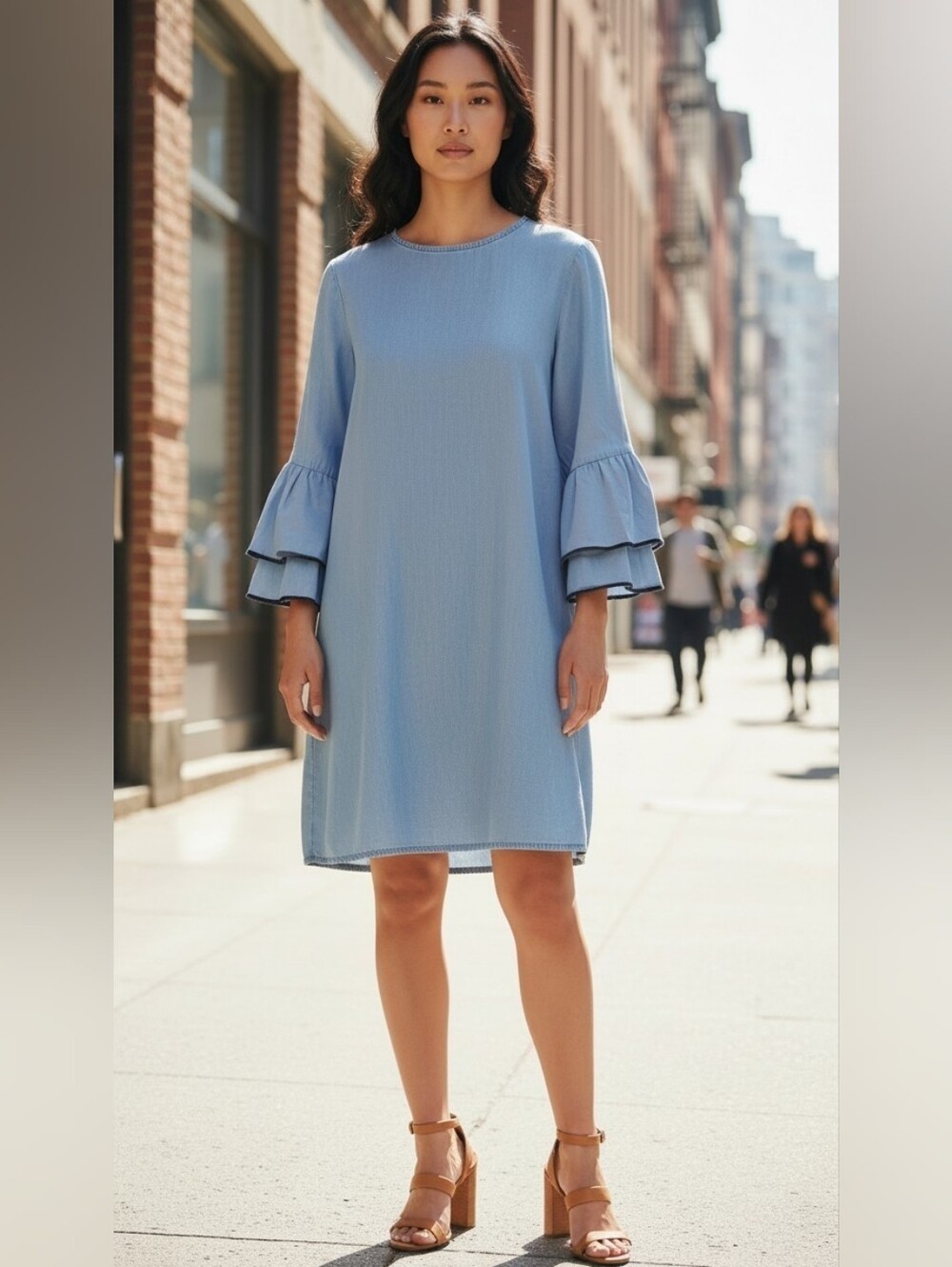 IZOD Blue Chambray Long Bolero Shift Dress Size Misses Large